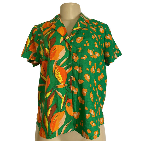 NWT Tabitha Brown Button Down Floral Green Short Sleeve Women's Shirt Size S
