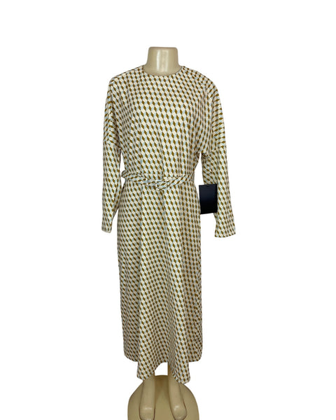Tuckernuck Geometric Pattern Long Sleeve Midi Dress With Belt Womens Size XL New