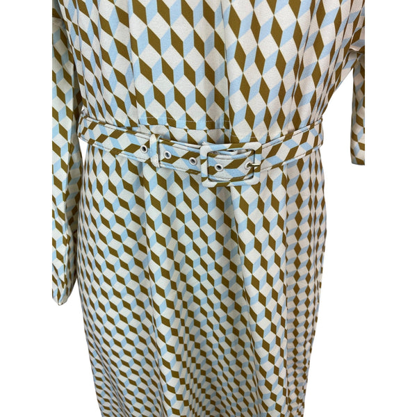 Tuckernuck Geometric Pattern Long Sleeve Midi Dress With Belt Womens Size XL New