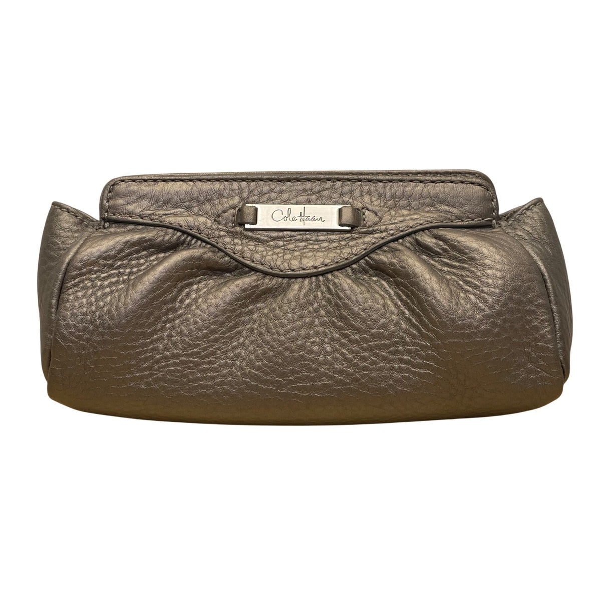 Cole Haan Women’s Metallic Gray Textured Leather Clutch Evening Bag