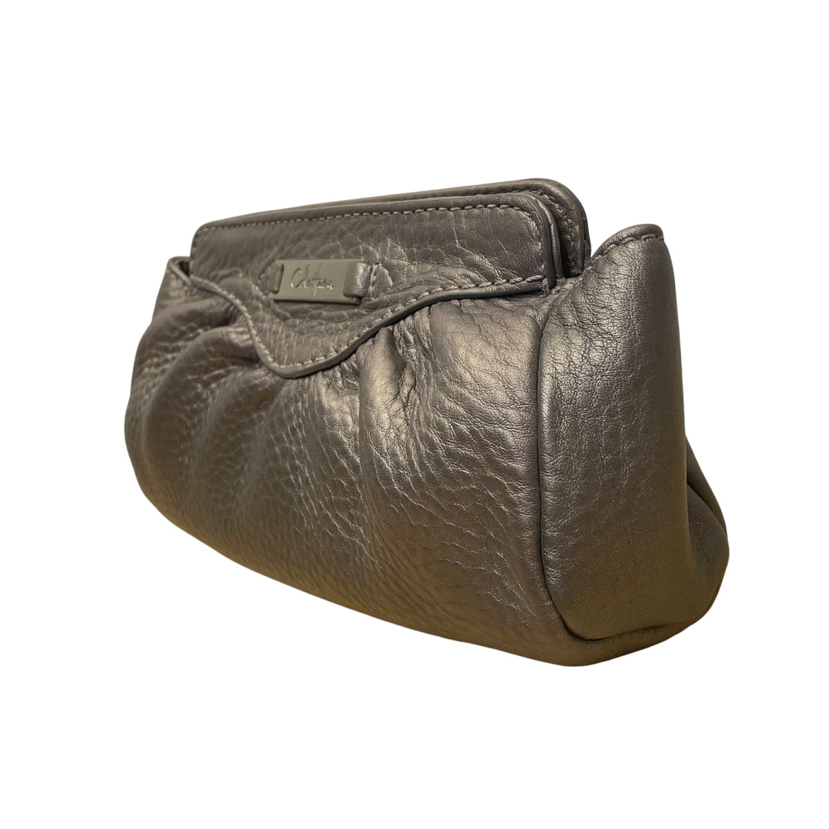Cole Haan Women’s Metallic Gray Textured Leather Clutch Evening Bag