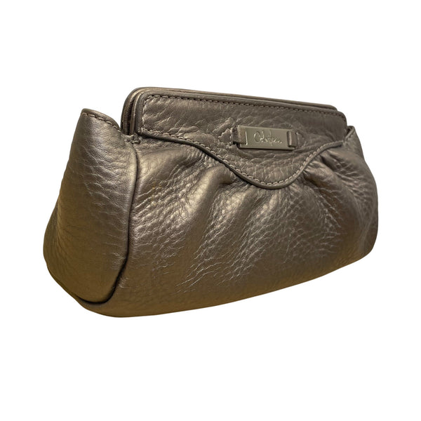 Cole Haan Women’s Metallic Gray Textured Leather Clutch Evening Bag