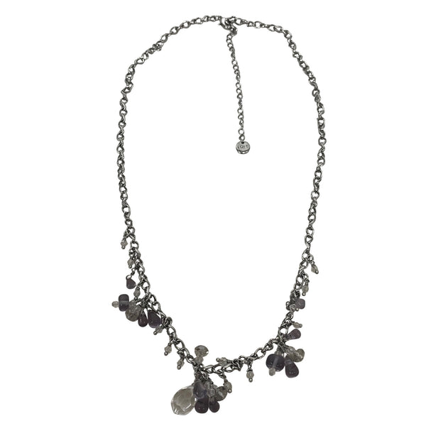 Ann Taylor Loft Womens Silver-Tone Chain Necklace With Purple & Clear Beads Adjustable