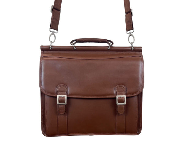 Mcklein Brown Leather Adjustable Strap & Push Lock Closures Messenger Bag Sz L