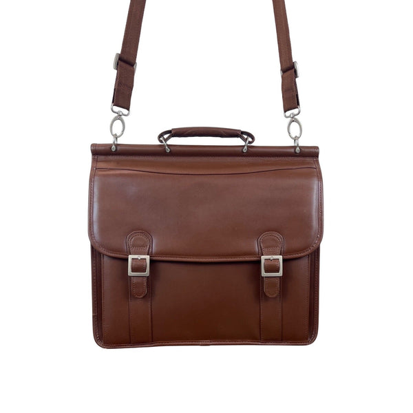 Mcklein Brown Leather Adjustable Strap & Push Lock Closures Messenger Bag Sz L