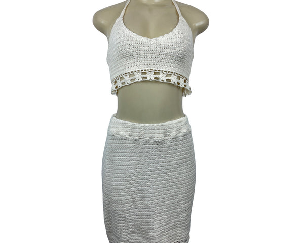 American Eagle Women's White Summer Shirt and Skirt Set