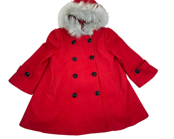 Fayuan Girl's Red Double Breasted Hooded Coat Real Fur Trim Jacket
