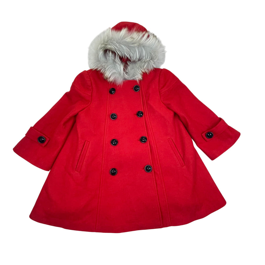 Fayuan Girl's Red Double Breasted Hooded Coat Real Fur Trim Jacket