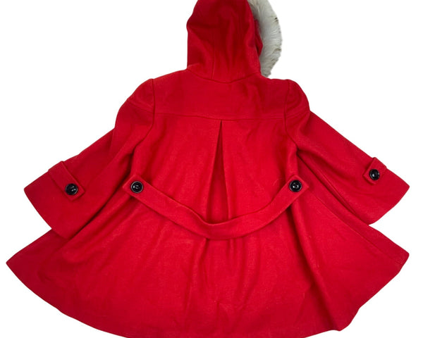 Fayuan Girl's Red Double Breasted Hooded Coat Real Fur Trim Jacket