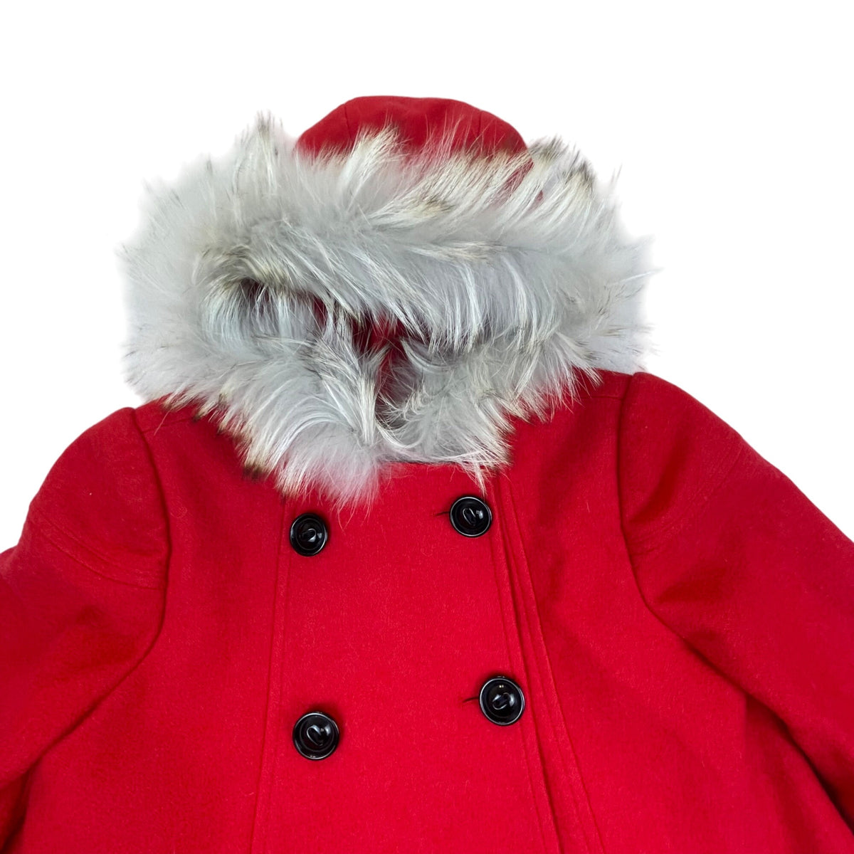 Fayuan Girl's Red Double Breasted Hooded Coat Real Fur Trim Jacket