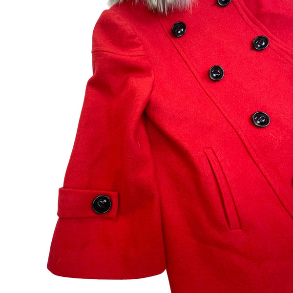 Fayuan Girl's Red Double Breasted Hooded Coat Real Fur Trim Jacket