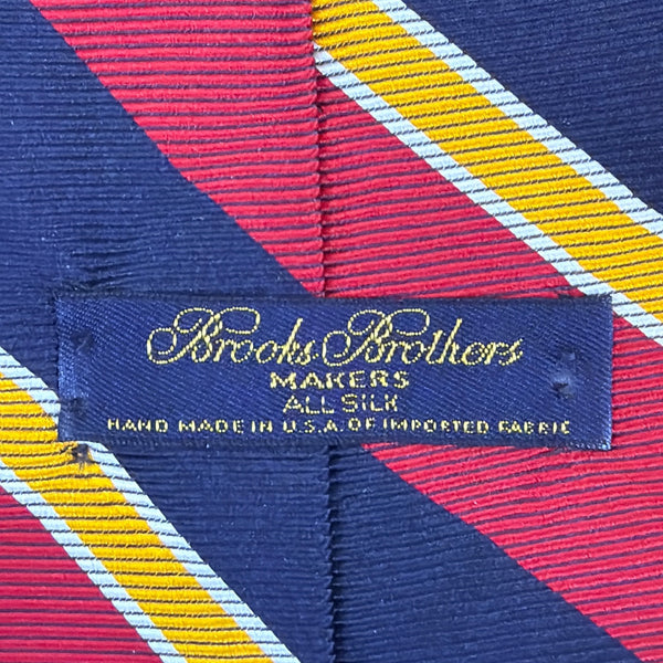 Vintage Brooks Brothers Red & Navy 100% Silk Striped Neck Tie Hand Made USA