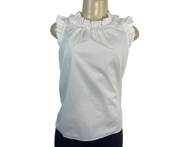 J.Crew Womens White Ruffled & Sleeveless Top With Back Tie Detail Sz XS