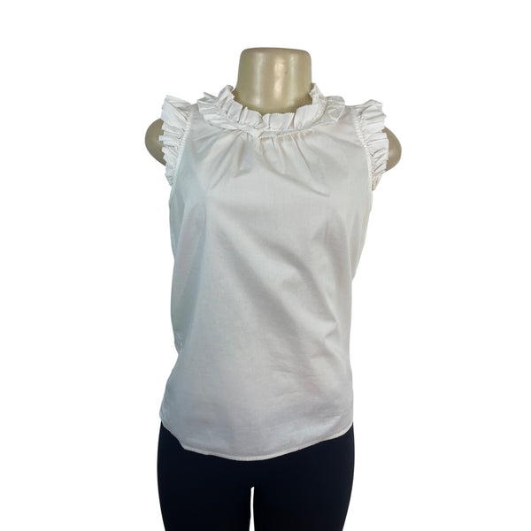 J.Crew Womens White Ruffled & Sleeveless Top With Back Tie Detail Sz XS