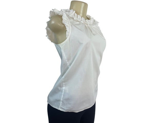 J.Crew Womens White Ruffled & Sleeveless Top With Back Tie Detail Sz XS