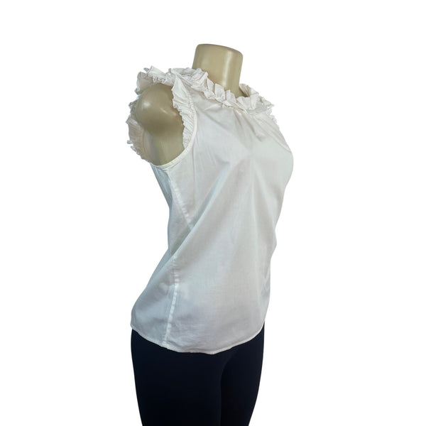 J.Crew Womens White Ruffled & Sleeveless Top With Back Tie Detail Sz XS