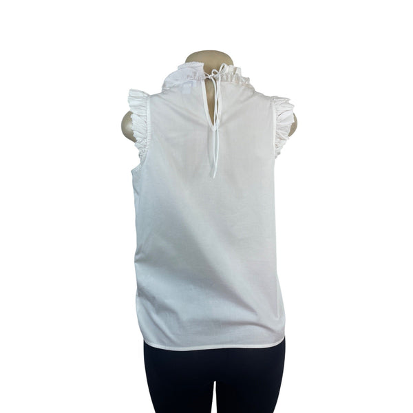 J.Crew Womens White Ruffled & Sleeveless Top With Back Tie Detail Sz XS