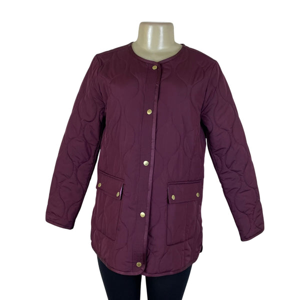 Talbots Womens Burgundy Quilted Jacket With Gold Snap Buttons Petite Size SP