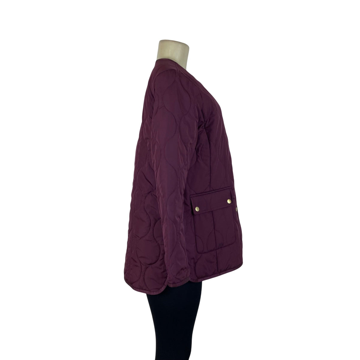 Talbots Womens Burgundy Quilted Jacket With Gold Snap Buttons Petite Size SP