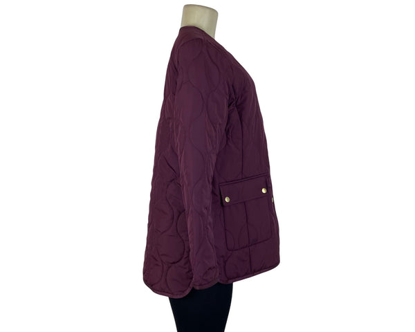 Talbots Womens Burgundy Quilted Jacket With Gold Snap Buttons Petite Size SP