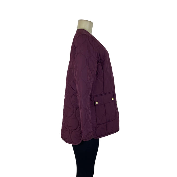 Talbots Womens Burgundy Quilted Jacket With Gold Snap Buttons Petite Size SP
