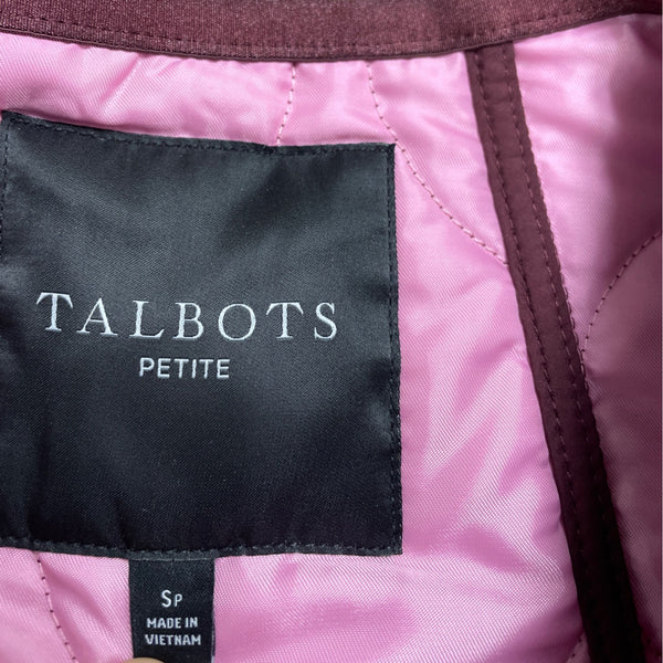 Talbots Womens Burgundy Quilted Jacket With Gold Snap Buttons Petite Size SP