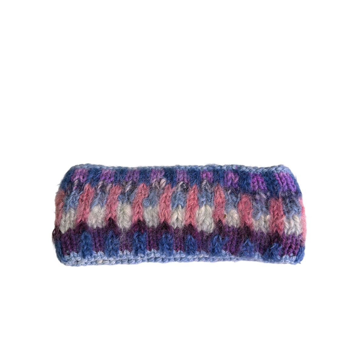 Handmade Colorful Womens Wool Knitted Headband Blue/Pink/Purple Striped Design OS