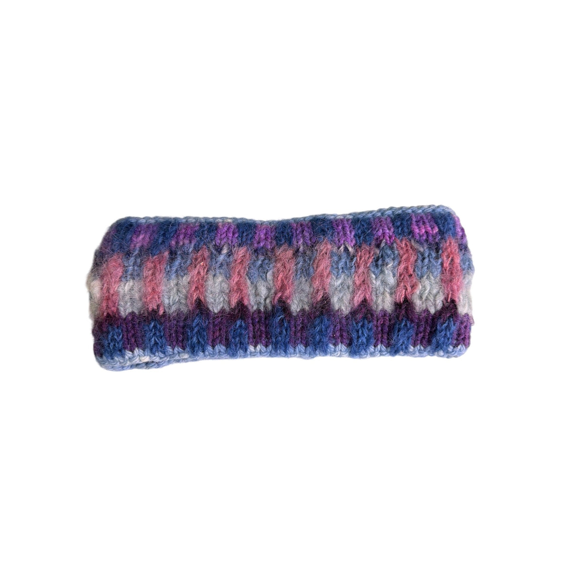 Handmade Colorful Womens Wool Knitted Headband Blue/Pink/Purple Striped Design OS