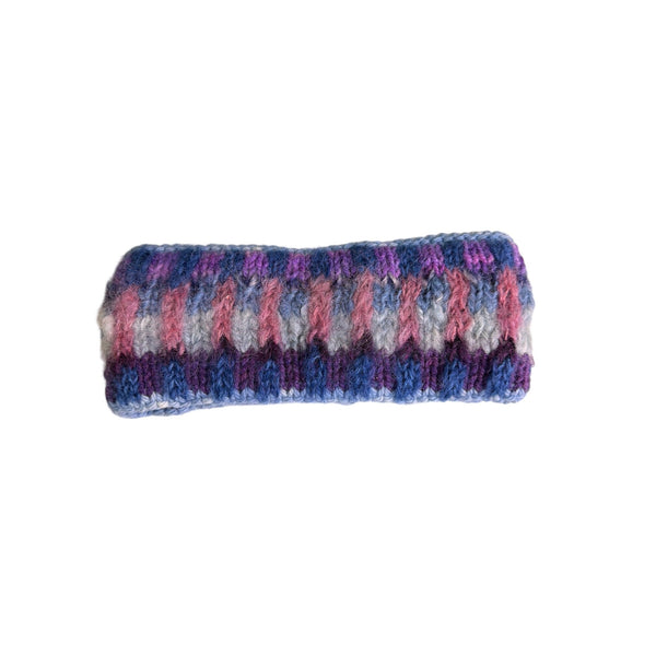 Handmade Colorful Womens Wool Knitted Headband Blue/Pink/Purple Striped Design OS
