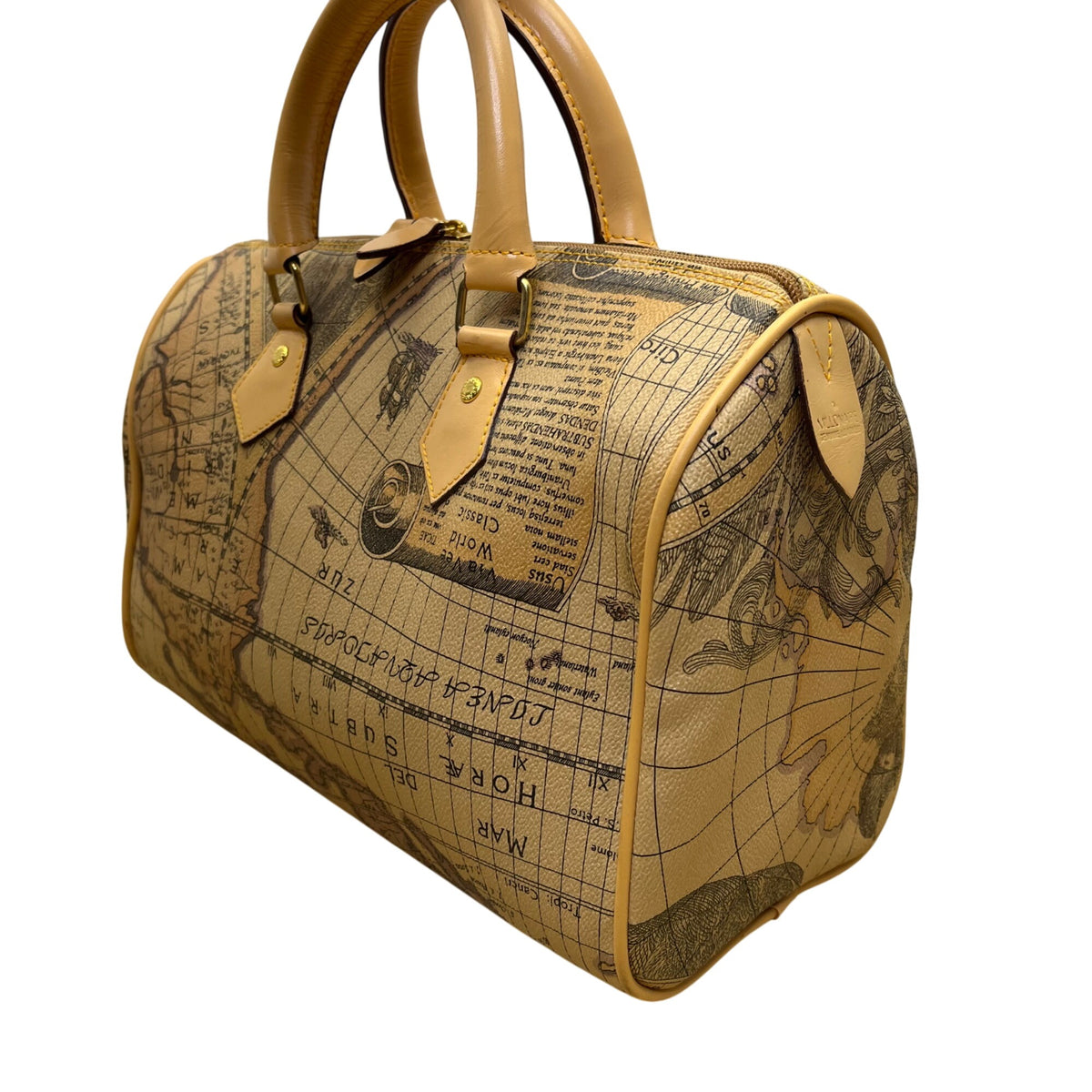 Millionaire Women’s Tan Antique Map Print Leather Via Vee World Satchel Bag