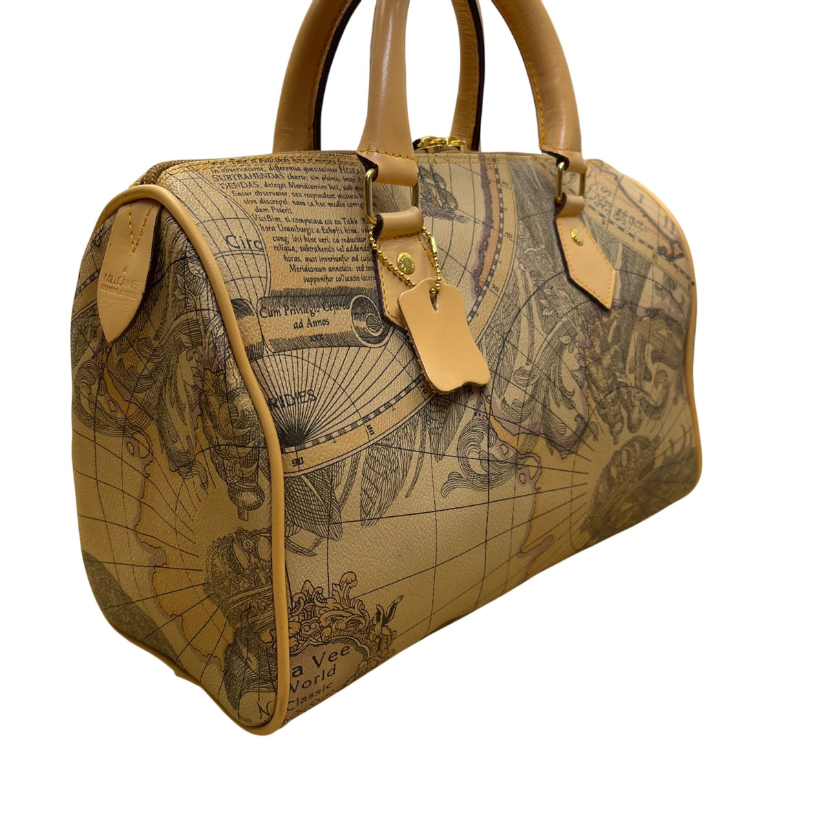 Millionaire Women’s Tan Antique Map Print Leather Via Vee World Satchel Bag