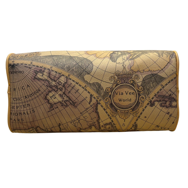 Millionaire Women’s Tan Antique Map Print Leather Via Vee World Satchel Bag