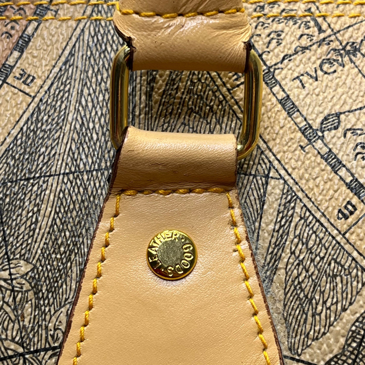 Millionaire Women’s Tan Antique Map Print Leather Via Vee World Satchel Bag