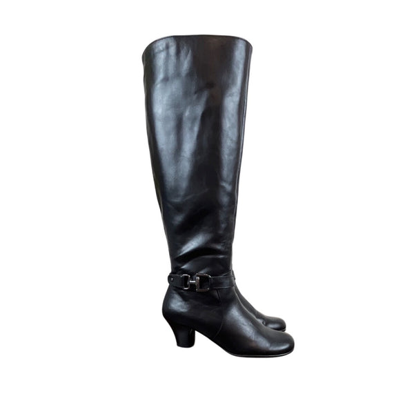 Aerosoles A2 Womens Black Knee-High Pariwinkle Heelrest Boots Size 6.5M