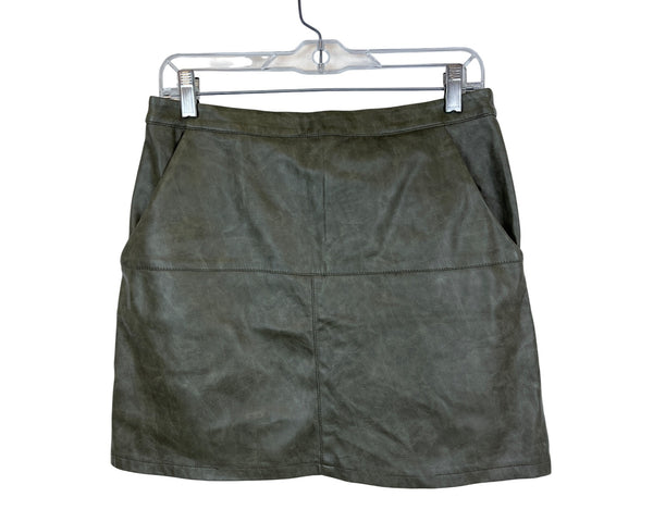 Faux Leather Women’s Green Mini Skirt With Pockets & Back Zipper Size Large