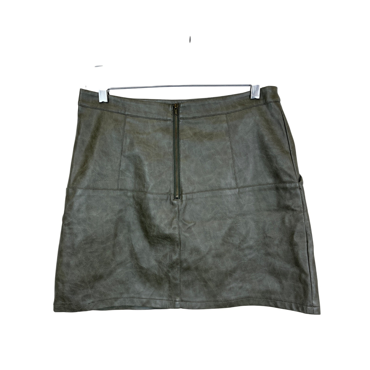 Faux Leather Women’s Green Mini Skirt With Pockets & Back Zipper Size Large