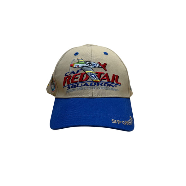 CAF Red Tail Squadron Unisex Tan & Blue Cotton Embroidered Baseball Cap Adjustable Fit