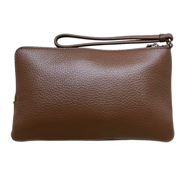 Coach Women’s Brown Signature Coated Canvas Double Zip Wristlet Clutch Size S