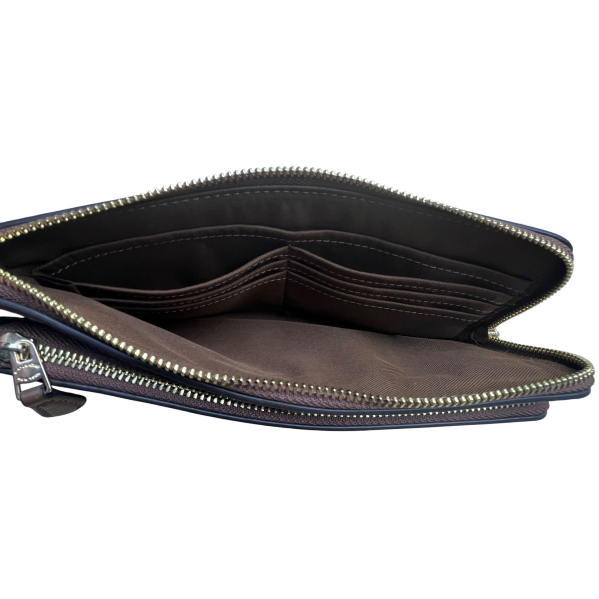 Coach Women’s Brown Signature Coated Canvas Double Zip Wristlet Clutch Size S