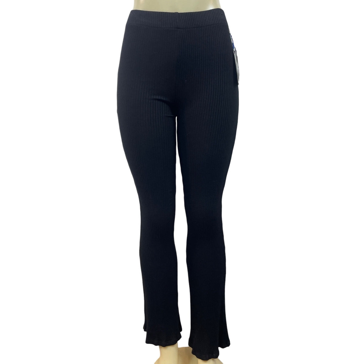 Ribbed Flared Black Knit Pants By Imo Mille New