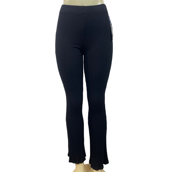 Ribbed Flared Black Knit Pants By Imo Mille New