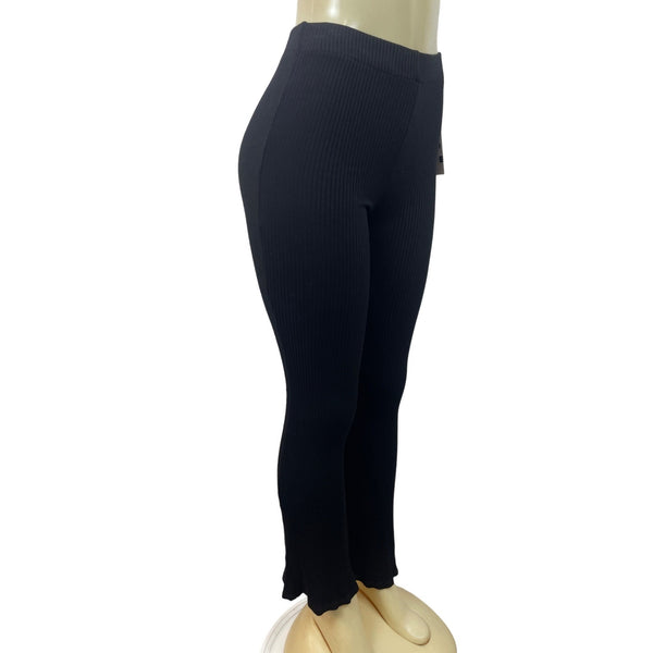 Ribbed Flared Black Knit Pants By Imo Mille New
