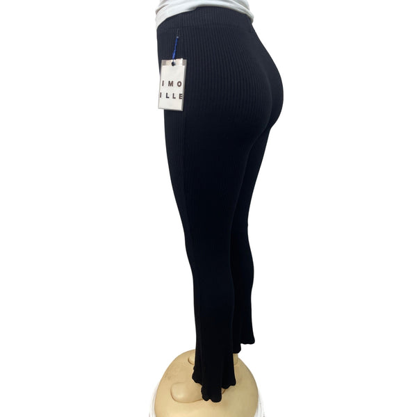 Ribbed Flared Black Knit Pants By Imo Mille New