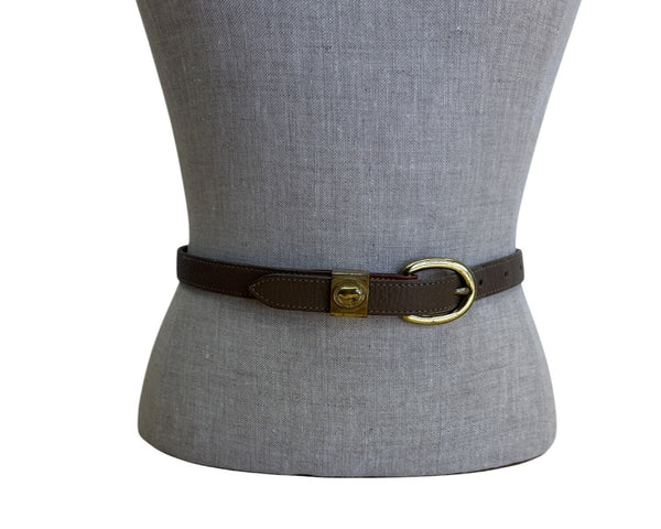 Dooney & Bourke Brown & Tan Leather Adjustable Belt With Gold Buckle S 26-28 USA