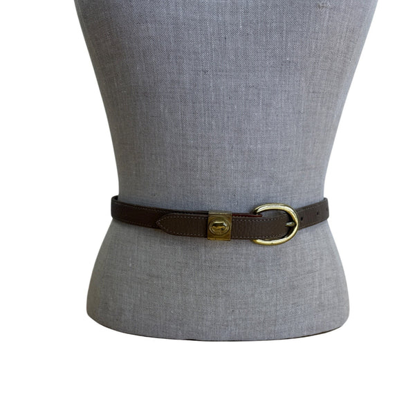 Dooney & Bourke Brown & Tan Leather Adjustable Belt With Gold Buckle S 26-28 USA