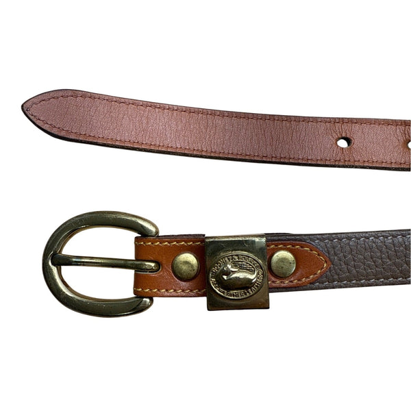 Dooney & Bourke Brown & Tan Leather Adjustable Belt With Gold Buckle S 26-28 USA