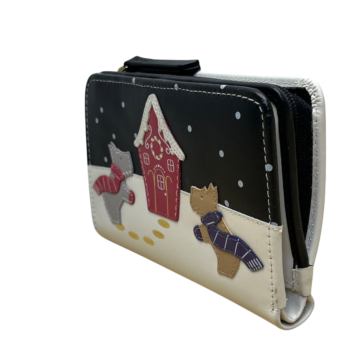 Radley London Women’s Black/White Leather Dog Scene Fold Wallet Size S