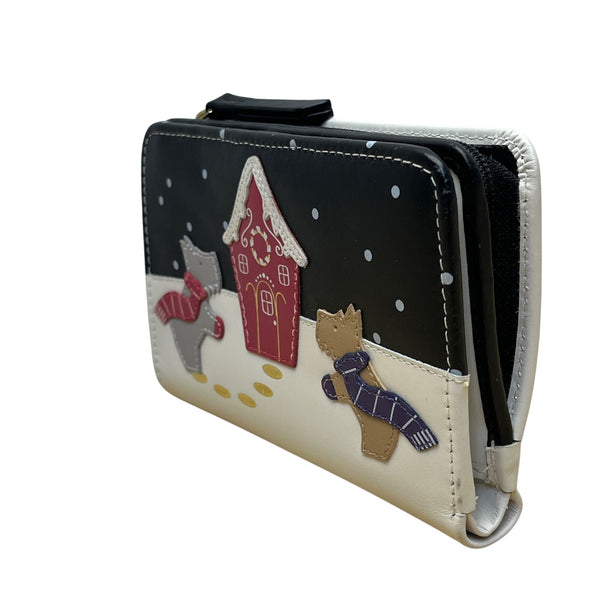 Radley London Women’s Black/White Leather Dog Scene Fold Wallet Size S