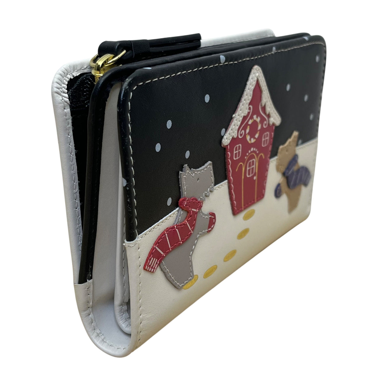 Radley London Women’s Black/White Leather Dog Scene Fold Wallet Size S