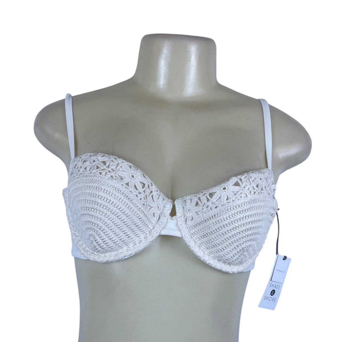 Shade & Shore Women's White Swimsuit Top Crochet Design Size 34C - New